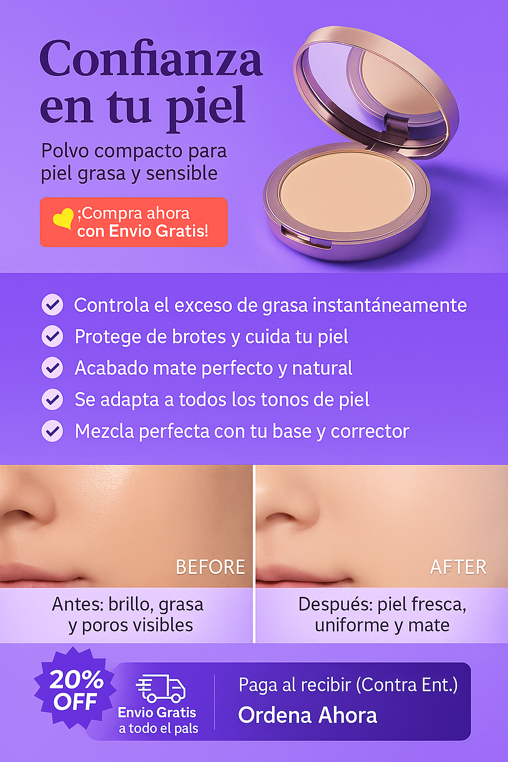 ✨ 🌸Candy Bella – Polvo compacto matificante 🌸✨