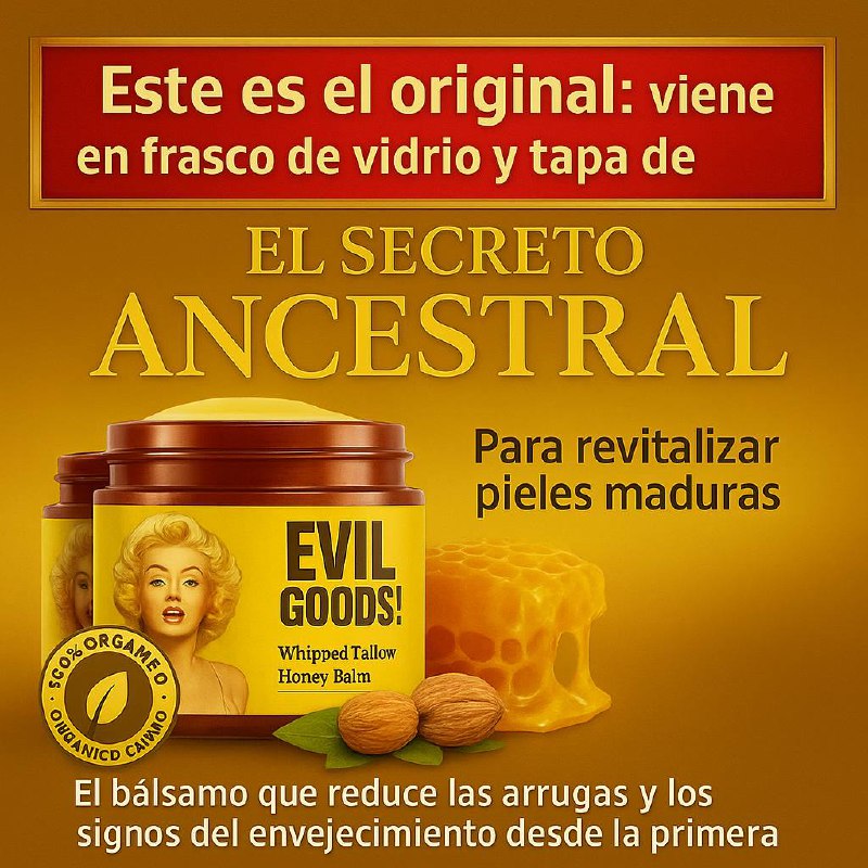 EVIL GOODS 🍯(ENVASE DE VIDRIO · TAPA DE CRISTAL) rejuvenece e hidrata "ORIGINAL CON SEBO DE RES 100 %