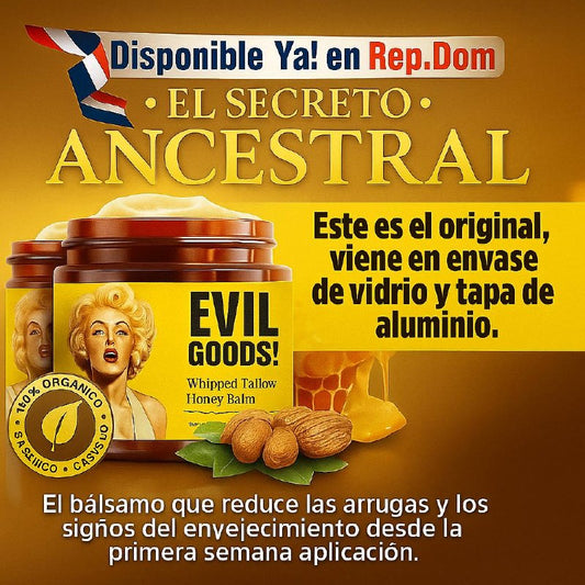 EVIL GOODS 🍯(ENVASE DE VIDRIO · TAPA DE CRISTAL) rejuvenece e hidrata "ORIGINAL CON SEBO DE RES 100 %
