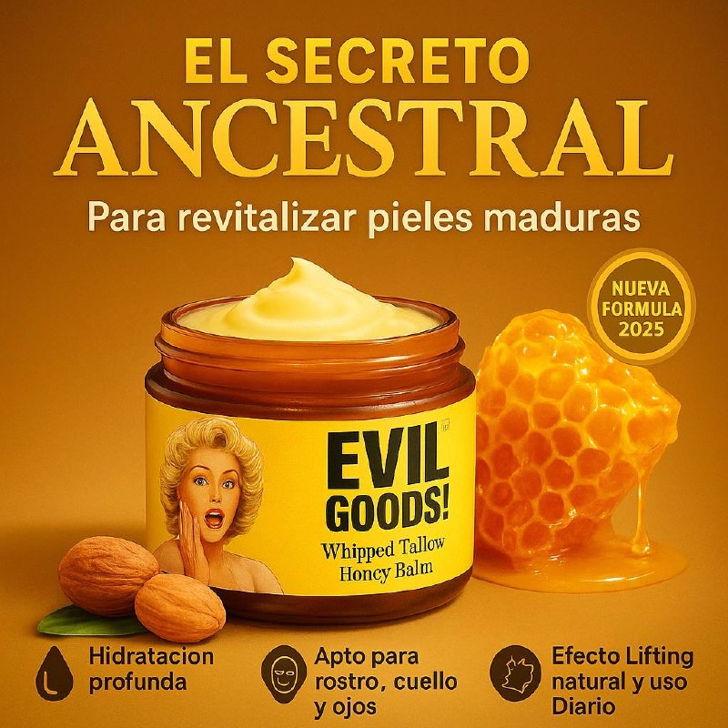 EVIL GOODS 🍯(ENVASE DE VIDRIO · TAPA DE CRISTAL) rejuvenece e hidrata "ORIGINAL CON SEBO DE RES 100 %